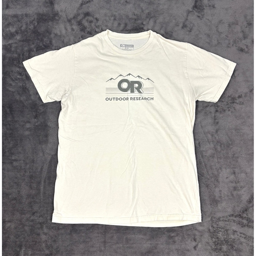 Outdoor Research OR Logo T Shirt Men's Medium Cream White Graphic‎ Print